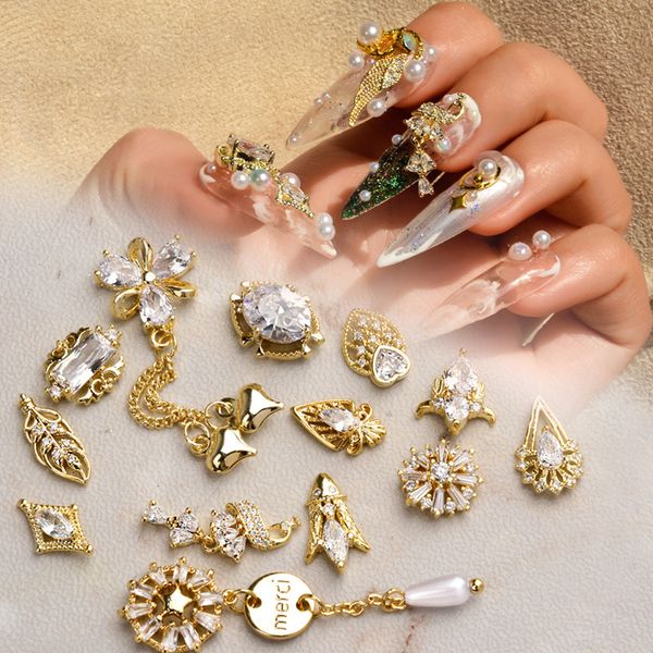 

1 pc gold metal nail art rhinestones stones lot pendant chain 3d alloy rose flower nail art decorations diy design tips, Silver;gold
