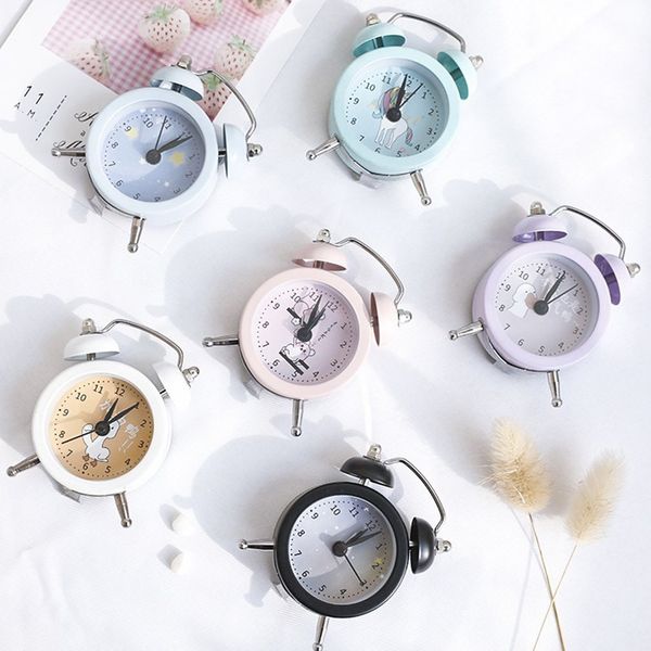 

retro portable cute mini cartoon alarm clock round number double bell desk table digital clock home decor hx08