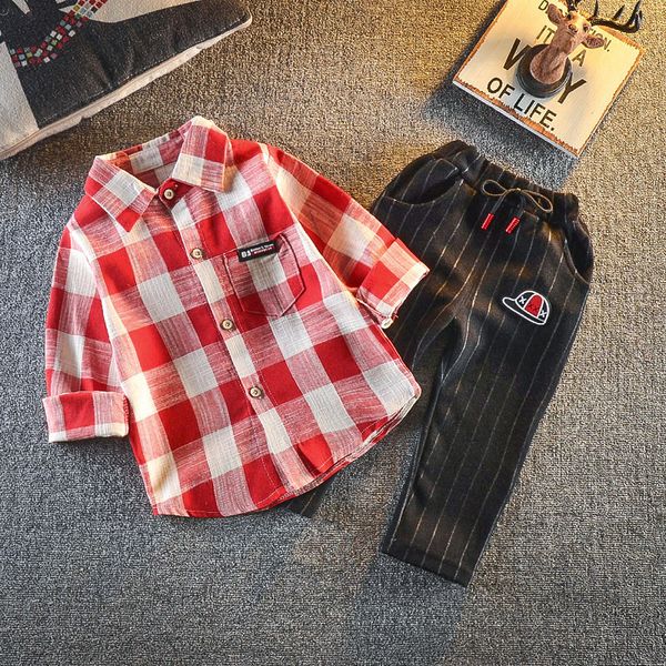 

little boys fashion party clothing set children plaid clothes suits spring autumn gentleman style t-shirt pants 2pcs 1-2-3-4y, White