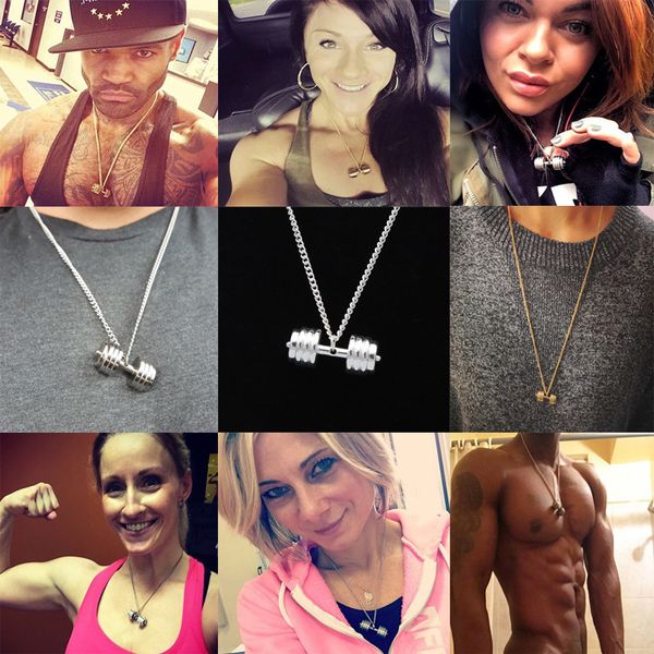 

2020 personality simple titanium steel sports fitness lovers necklace dumbbell barbell pendant for men fashion jewelry gift, Silver
