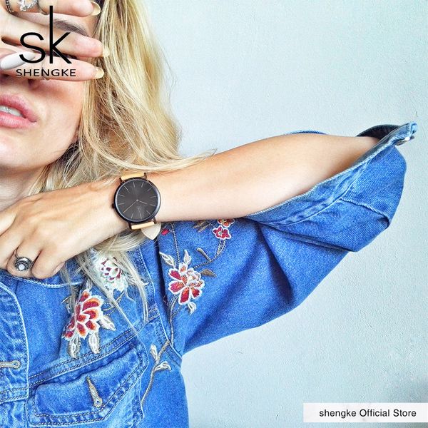

shengke brand new fashion watches famous luxury brand quartz watch women watches reloj mujer clock leather watches sk, Slivery;brown