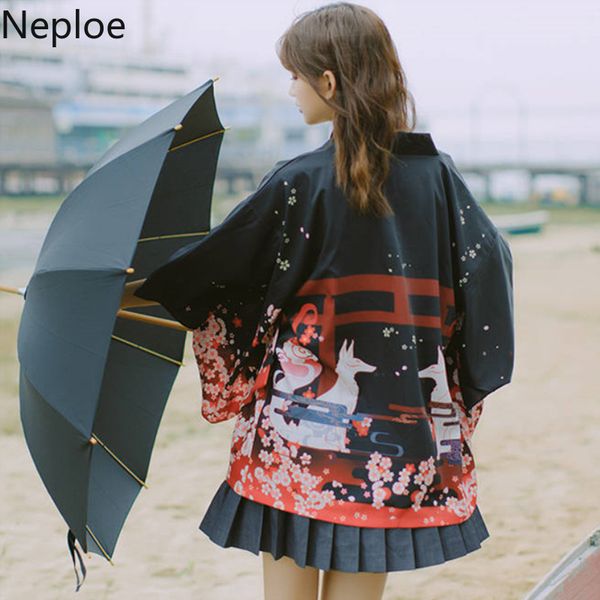

neploe harajuku кимоно кардиган лето женщины японский черный шимоно старинные печати плюс размер повседневная свободные рубашки блузка топы, White
