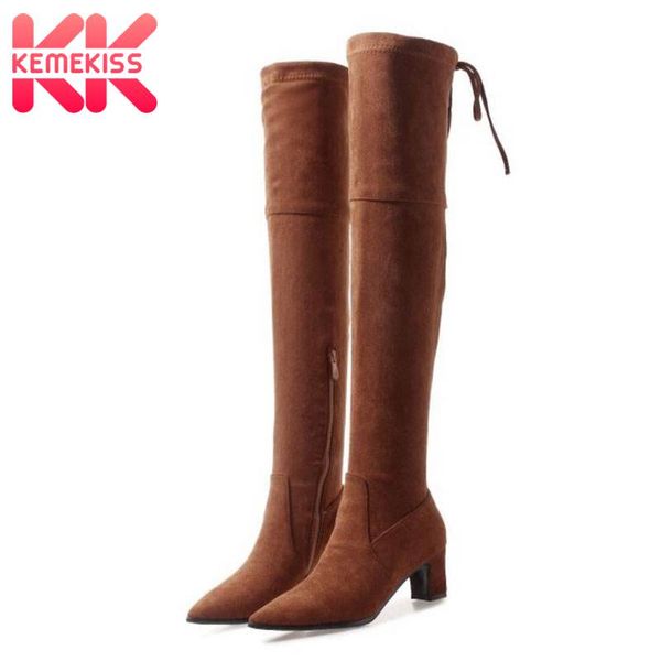 

kemekiss over the knee boots women plus size 32-48 keep warm autumn winter shoes women pointed toe low heels long boots, Black