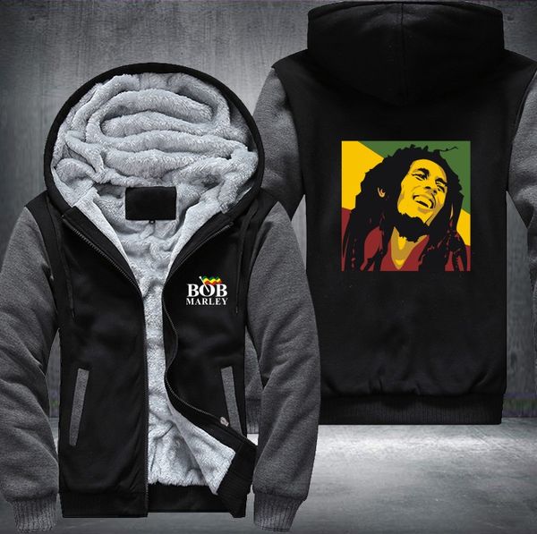 

new bob marley men hoodies winter jacket thicken fleece zipper hip hop sweatshirt usa size plus size, Black