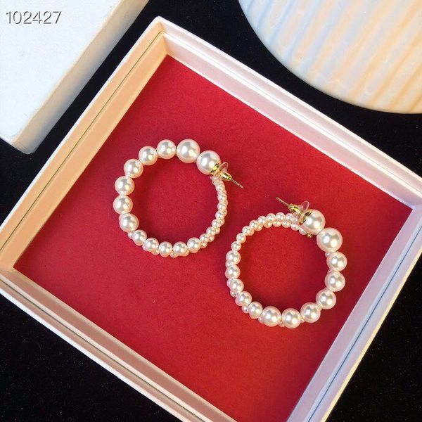 

wholesale- preclous copper gold plated white pearl hollow round circle charm loop earrings for women jewelry, Golden