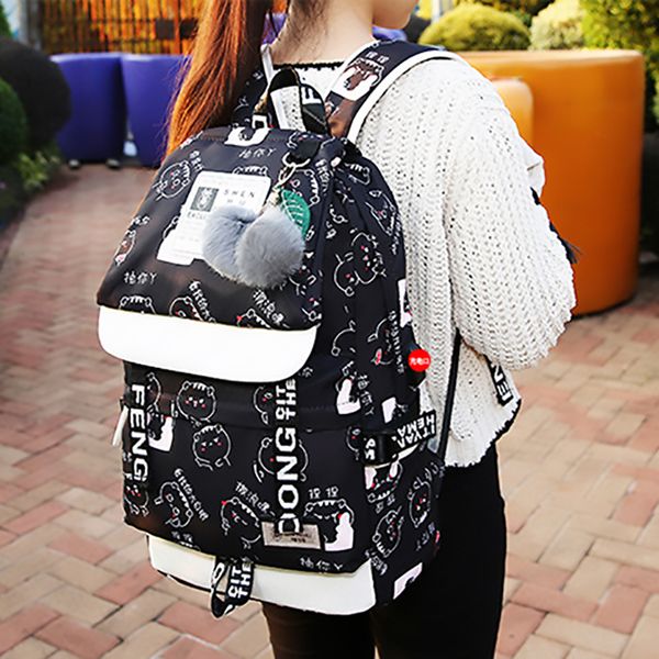 

fashion high capacity travel women backpack pompom pendant lapwomen shoulder bag teenage girls rucksacks female bagpack 2019