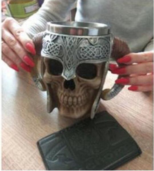 

drinkware handmade skull mug viking ram horn pit lord decoration skeleton bar cup warrior beer stein tankard coffee mug halloween stainless