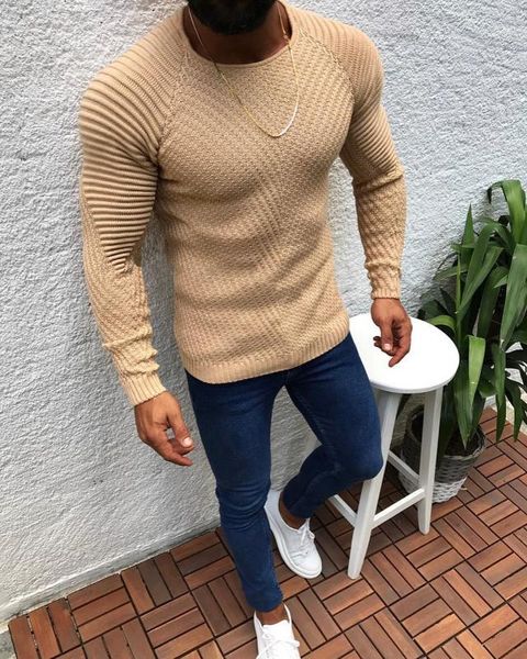 

dihope spring autumn sweater men 2019 new arrival casual pullover men long sleeve o-neck patchwork knitted solid sweaters1, White;black