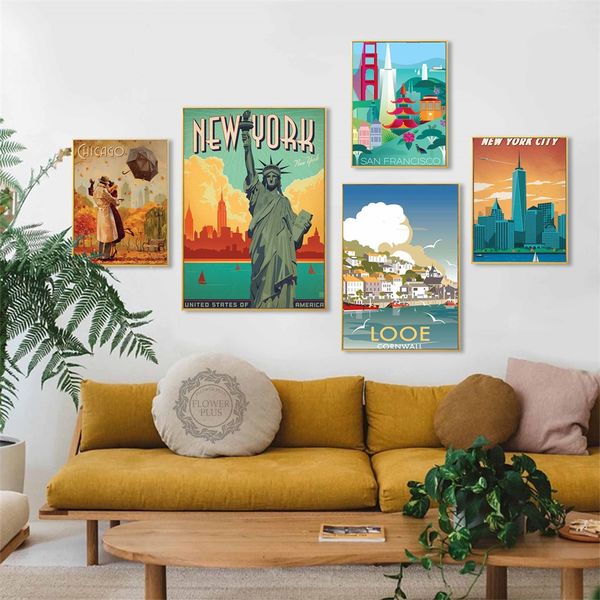 

new york netherlands amsterdam london vintage travel cities landscape art painting silk canvas poster wall home decor