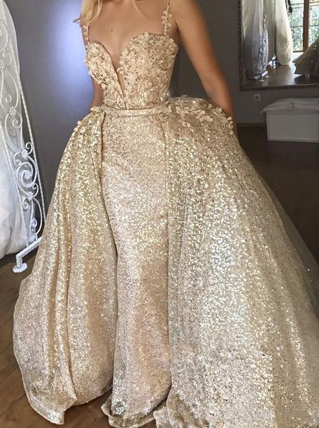 

золотые бретельки блесток русалка длинные вечерние платья кружева аппликация над юбками развертки поезд вечерние платья выпускного вечера, Black;red