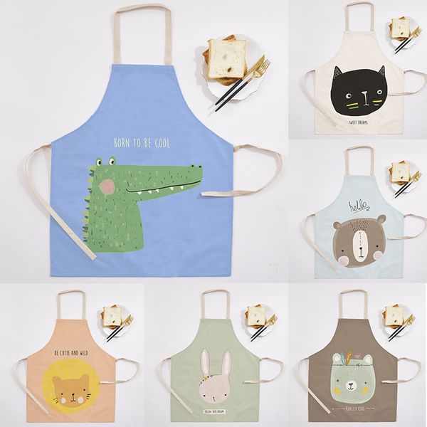 

1pcs animal pattern cotton apron bibs home cooking baking coffee shop cleaning aprons kitchen cleaning accessories