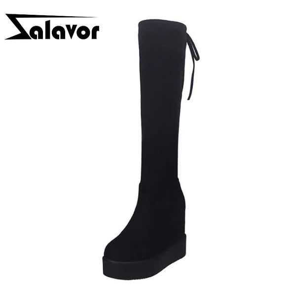 

zalavor simple long boots for women thick bottom platform winter knee high boots solid color black women footwear size 35-39