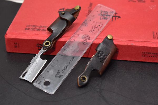 

Outdoor knife, fruit knife, EDC key ring, Damascus steel, multi purpose shaving tool, pocket knife,