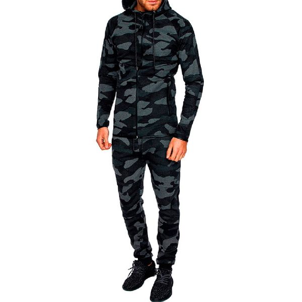 

litthing mens two piece sets camo printed hoodies pullover pants sportwear tracksuit suit autumn male camouflage trouser set, Gray