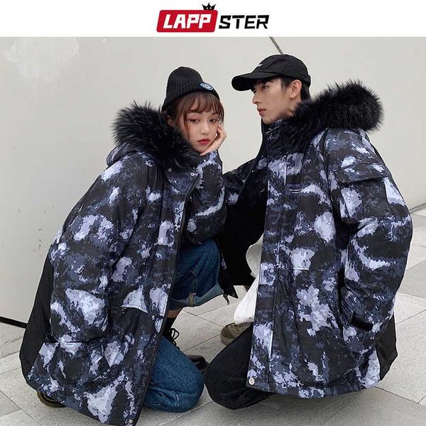 

мужчины камуфляж лоскутная parka зимы капюшоном куртки 2019 camo fur fashion ветровки мужские hip hop bubble coat puffer jacket, Black