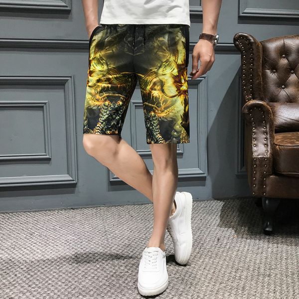 

5xl-m 2019 summer clothing new gold printing shorts men casual mens shorts slim fit streetwear short hombre short masculino, White;black