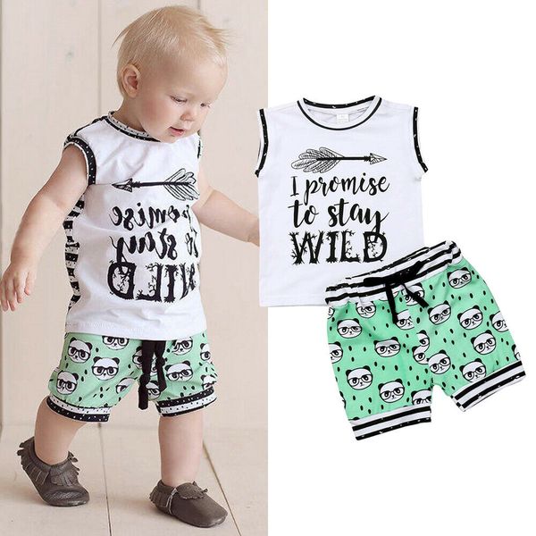 

pudcoco 2019 летние дети малышей baby boy boy set топы без рукавов дикая футболка короткие брюки панда экипировка одежда летний комплект, White