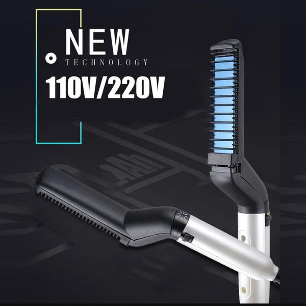 

professional men comb straightener curling quick flat iron hair styler curler massage straightening irons multifunction combs, Black
