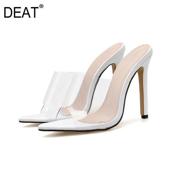 

deat] 2020 new spring summer sharp toe shallow transparent pvc western style thin high heels slippers women shoes tide 10g661, Black