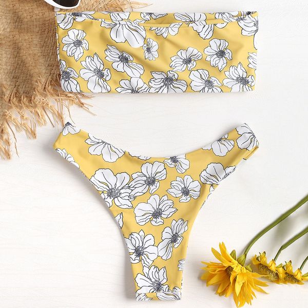 

сексуальные купальники с цветочным принтом high cut bandeau bikini set купальный костюм wire free мягкий купальник пляжные костюмы для женщи
