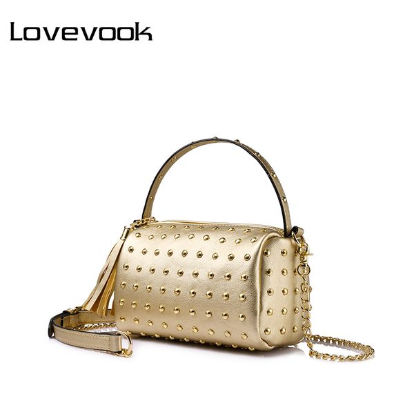 

lovevook women chain shoulder bag for woman handbag with rivets female tassel messenger bags mini clutch purse gold/black/red