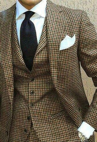

new coat pant houndstooth mens suits slim fit groom's wear tuxedo wedding suits for men blazer masculino plus size(suit+vest+pan, White;black