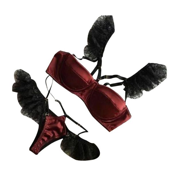 

2pcs/set women wing pajamas set eyelash lace trim vintage floral padded camisole wide leg shorts babydoll sleepwear, Red;black
