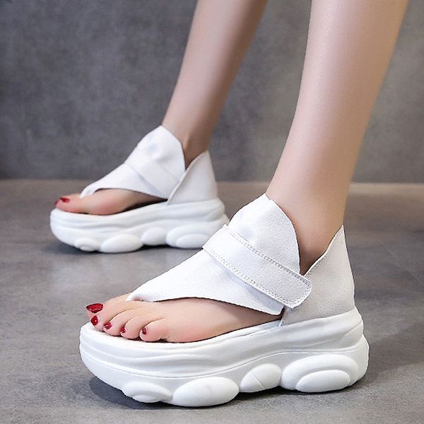 

fashion womens shoes 2020 beige heeled sandals espadrilles platform high heels all-match wedge women's flip flops muffins, Black