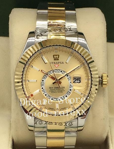 

men's luxury watch men 2813 automatic champagne dial m326933 sky dweller gmt working sapphire luminous 326938 326935 mechanical mens wa, Slivery;brown