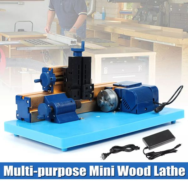 12V DC 2A 24W Многоцелевой станок Mini Wood Lathe алюминиевый Токарный станок