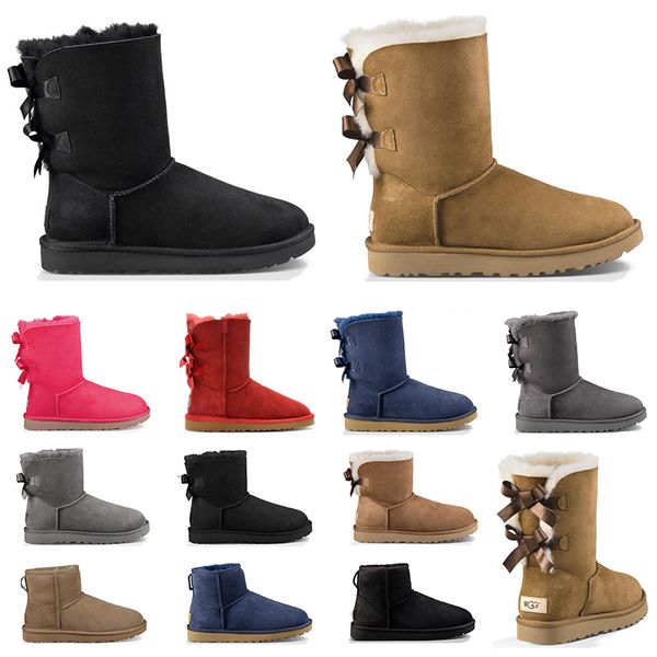 

2020 designer australia women classic snow boots ankle short bow fur boot for winter black grey chestnut red fashion women shoes size 36-41