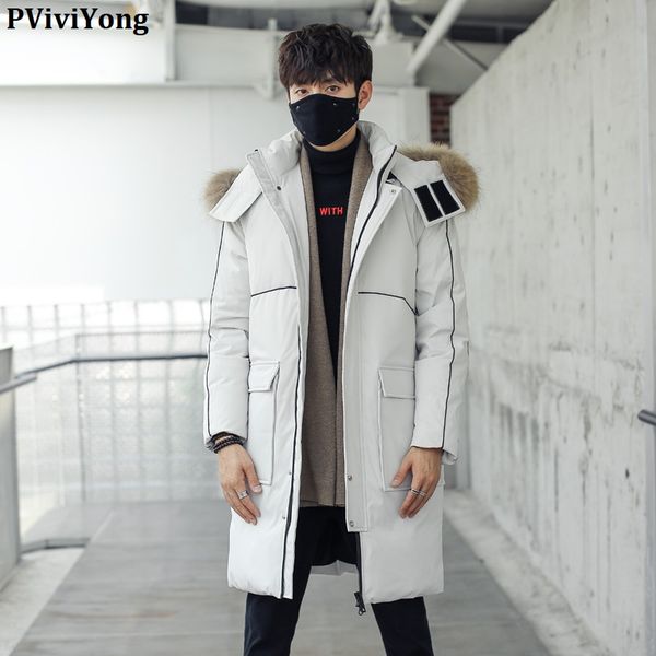 

pviviyong 2019 winter white duck down hooded jacket , fur collar warm parka men coat qt709/923, Black