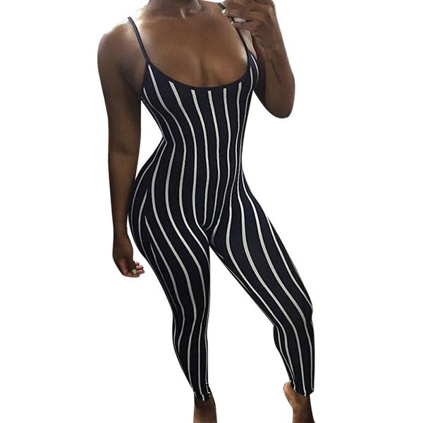 

womens jumpsuit casual wide leg pants women sleeveless striped print sheathy cami jumpsuits playsuits vestido de mujer#g, Black;white