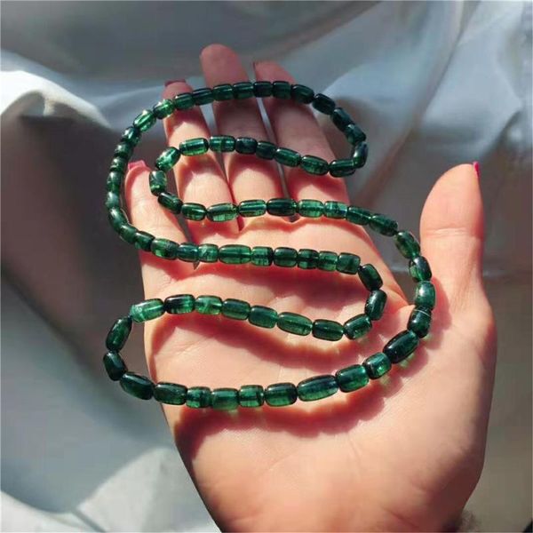 

зеленый синего природного турмалин gemstone три внапусков браслеты ожерелья женщины мужчины stretch barrel бисер сертификат, Golden;silver