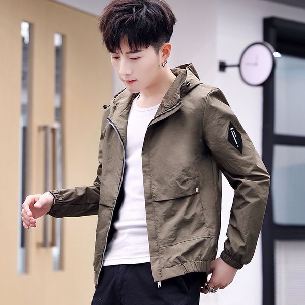 

мужская дизайнерская осень с капюшоном письмо тонкий пальто жир плюс жир экстра повседневная все-матч куртка пальто, Black;brown