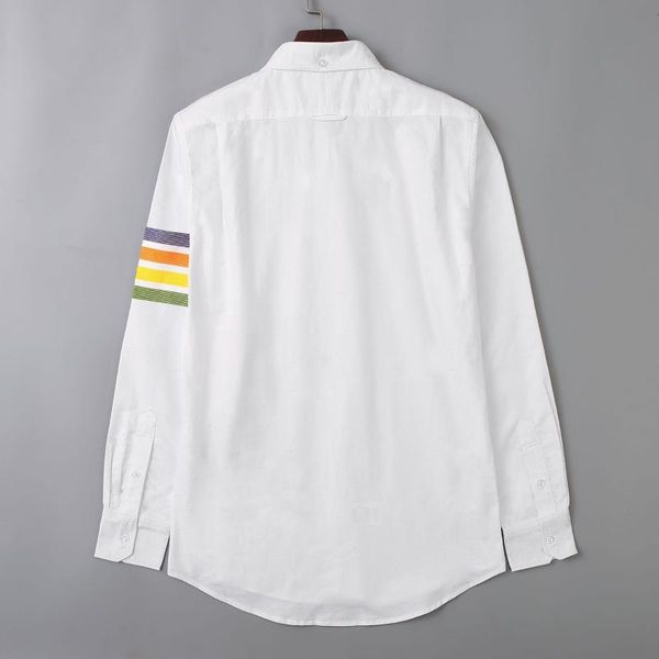 

2020 fashion tb thom brand shirts men slim white multicolor sleeve casual shirt turn down collar oxford solid men's clothing, White;black