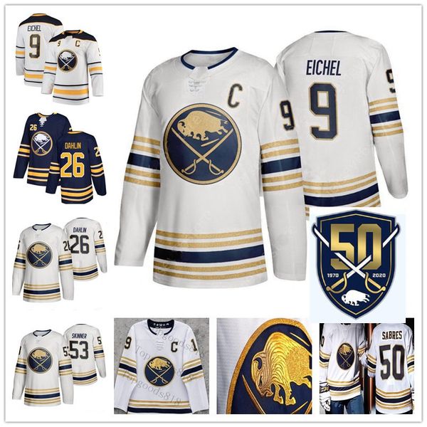 

50th golden buffalo sabres jack eichel rasmus dahlin jeff skinner team color blue white blank no name no number stitched ice hockey jerseys, Black;red