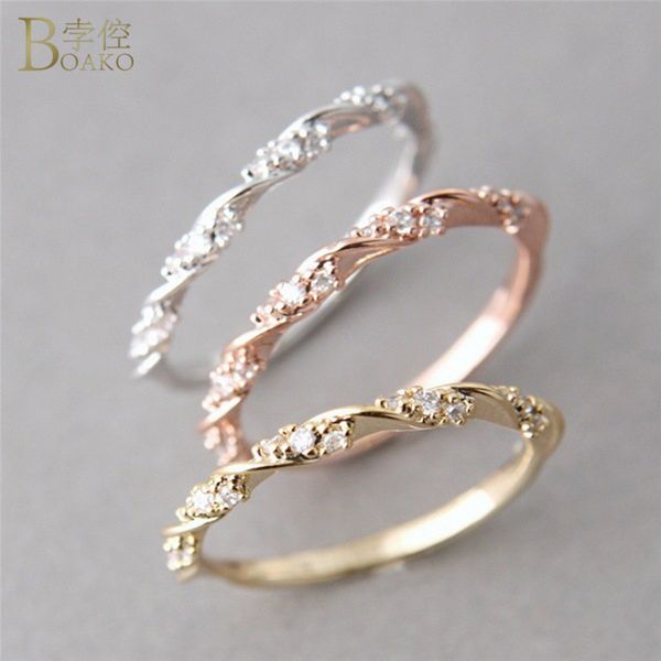 

boako twist classical wedding engagement ring with rhinestone twisted shape cubic zirconia chic finger rings for women bague, Silver