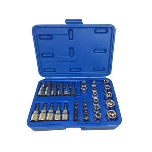 

34pcs/set e4-e20 e type bit sockets wrench head t10-t6010-55 torx star sleeve set auto repair hand tools