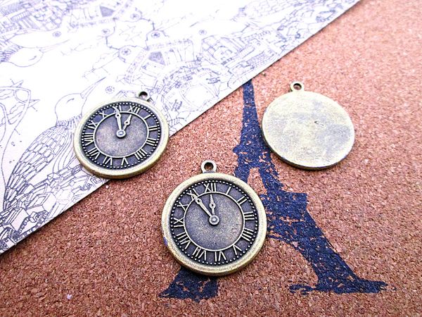 

24pcs- vintage clock charms , antique bronze vintage clock charms pendants 25x28mm, Bronze;silver