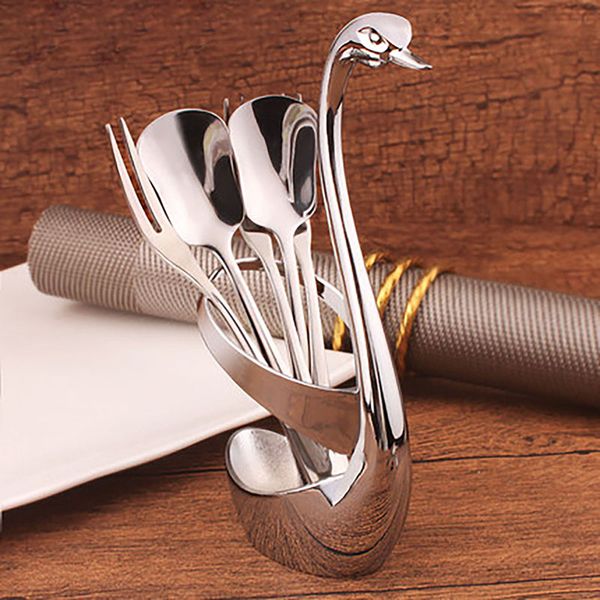 

модные нержавеющей стали фрукты ложка вилка творческий swan автокресло ножевые набор цинковый сплав фруктовый набор ручной полировка десерт