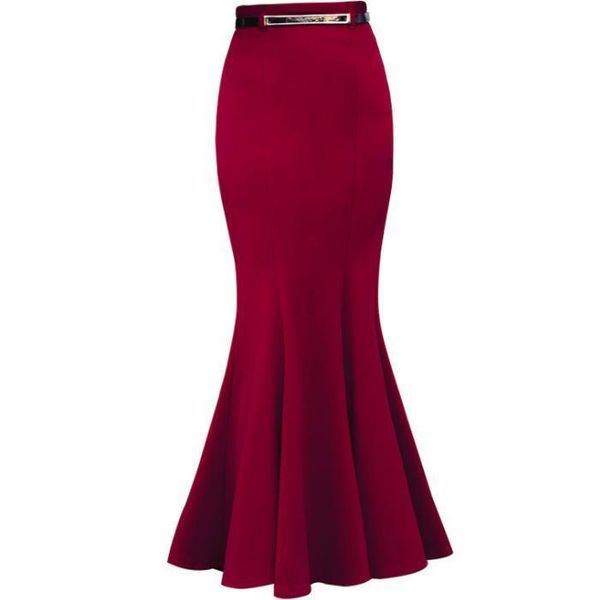 

autumn winter package hip vintage long mermaid skirt women elegant office lady trumpet skirts with belt plus size 3xl, Black;gray