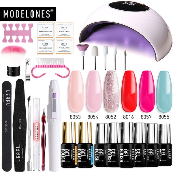 

modelones 21pcs/lot glitter gel polish nail art cure machine uv lamp tools set soak off base coat gel polish nail art set