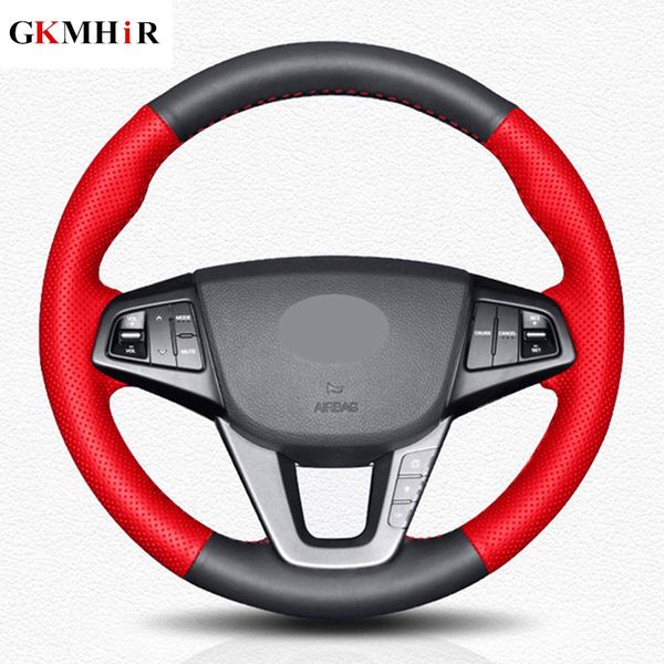 

diy hand-stitched black genuine leather steering wheel cover for mistra 2013 2014