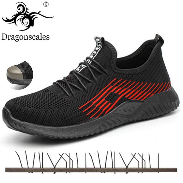 

2019 safety shoes for men breathable mesh light sneaker indestructible steel toe soft anti-piercing work boots plus size 36-48, Black