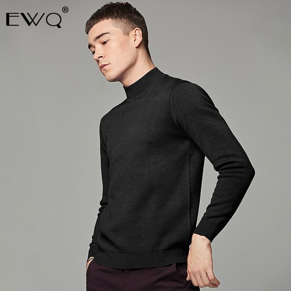 

ewq / men's wear 2020 half high collar long sleeve pullover sweater male solid color man knit high qualtiy fashion new 9y774, White;black