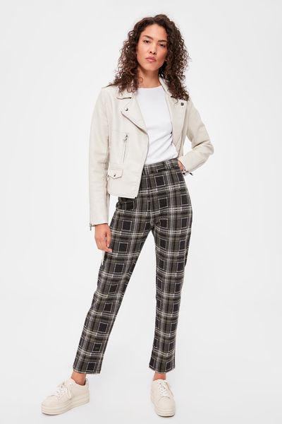 

trendyol plaid knitting pants twoaw20pl0255, Black;white
