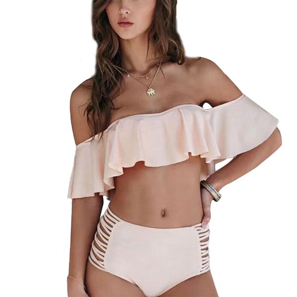 

bathing suit women high waist bikini women's bikinis 2019 mujer ruffle push up swimwear separate female swimsuits, White;black
