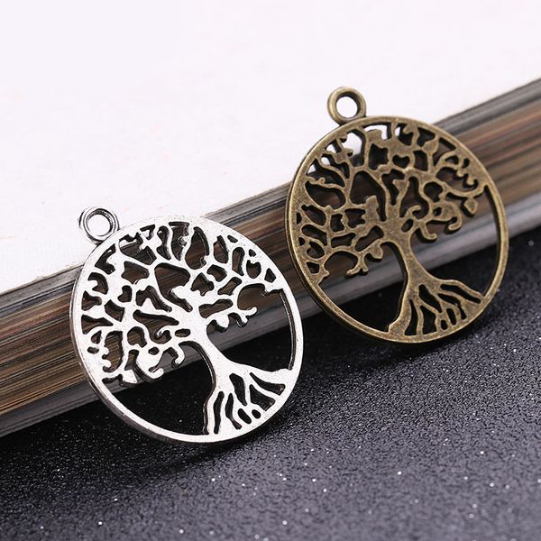 

100pcs/bag ancient silver bronze 29*25mm life tree charms pendants women men designer jewelry making necklace bracelet accessories gift, Bronze;silver