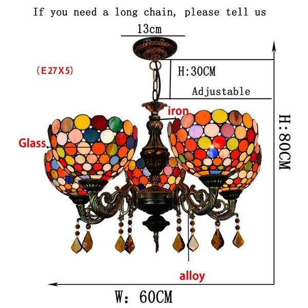 

American creative lamps retro Tiffany stained glass decorative light bar restaurant living room lights bohemian 5 head chandelier